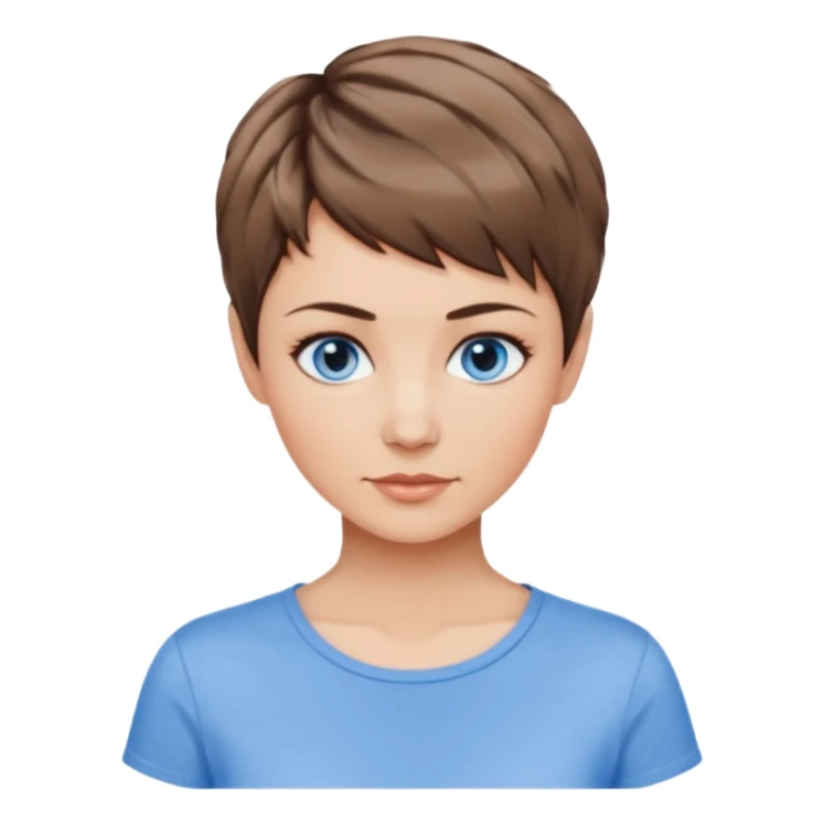 Frau, braun balayage, kurzhaarfrisur Pixie schnitt, blaue Augen, mittleres alter sticker