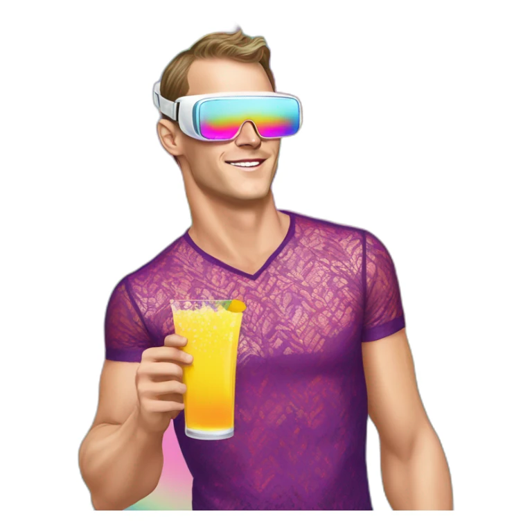 Fancy disco Jonathan Toews wearing rainbow lace shirt and wearing VR glasses and drinking a mimosa sticker