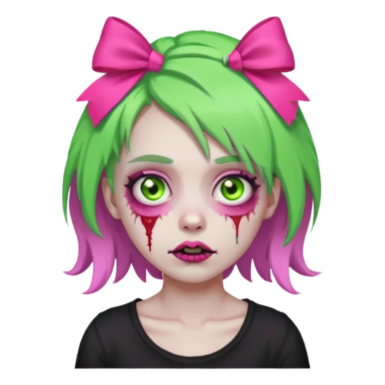 girl-zombie,with-neon green-hair,pink-bows sticker