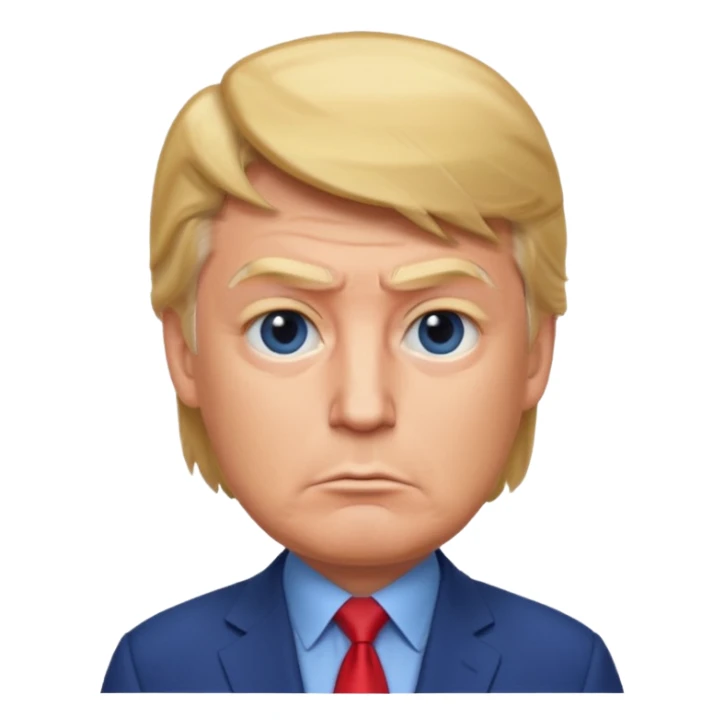 Donald Trump emoji style, serious expression, light hair, blue suit sticker