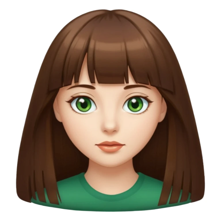 beautiful woman, straight long brown hair with bang, green eyes  sticker