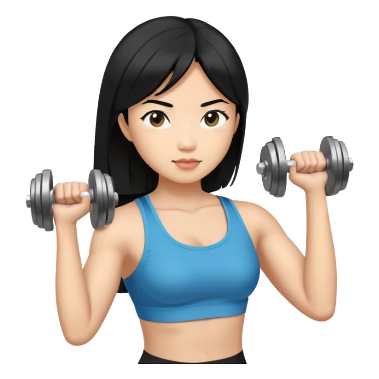 a black hair asian woman working on arm dumbbells sticker