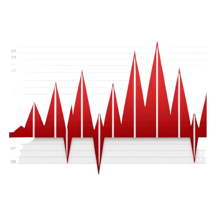 Minimalist design on a white background showing an audio waveform transforming into a sheet of text or lines. Red and white color scheme. No text. Clean geometric style that represents video transcription or audio analysis sticker