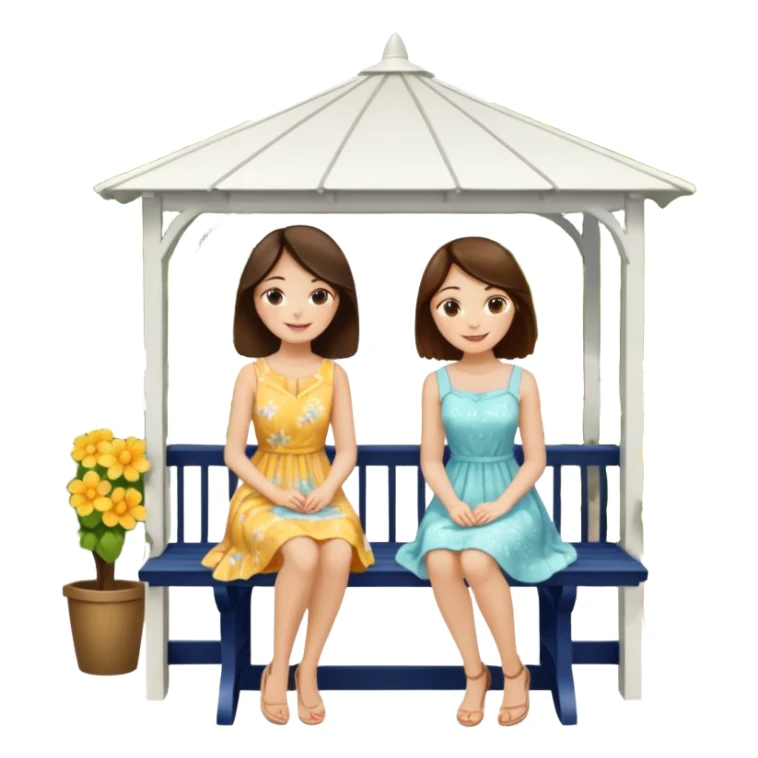 Two brunette women sitting on a white gazebo sticker