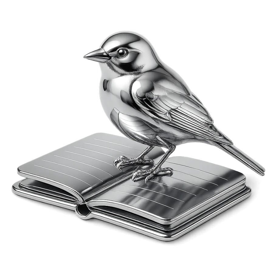 A bird sitting on an opened notebook sticker