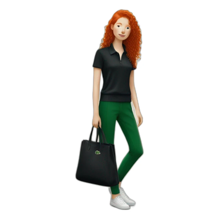 Lacoste bag girl redhead with black lacoste clothes sticker