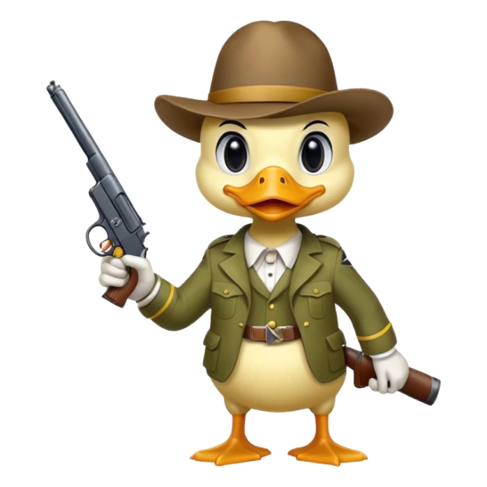angry duck with a gun in his hand pointing at us  sticker