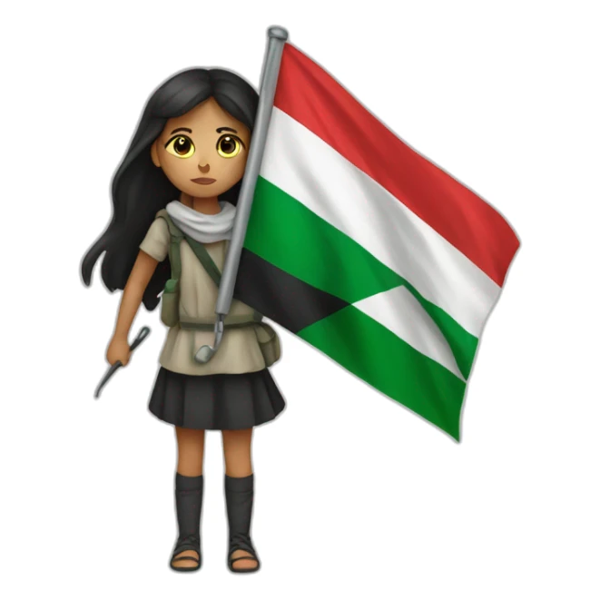 Injured girl holding Palestine flag sticker
