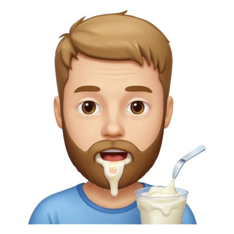 A bearded white men with yogurt, dripping from his mouth sticker