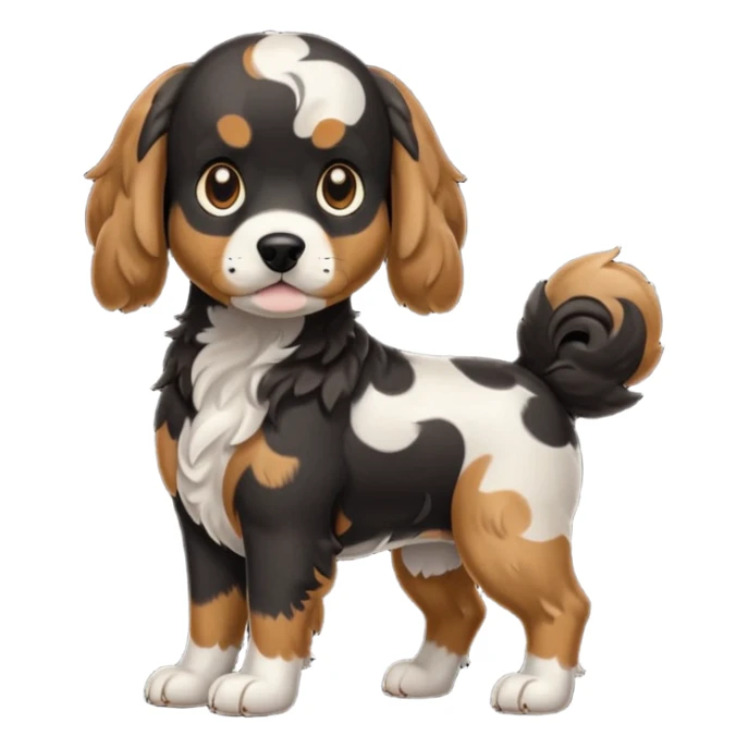 Black medium size mixed cocker shitsu dog, stand like full body dog emoji sticker