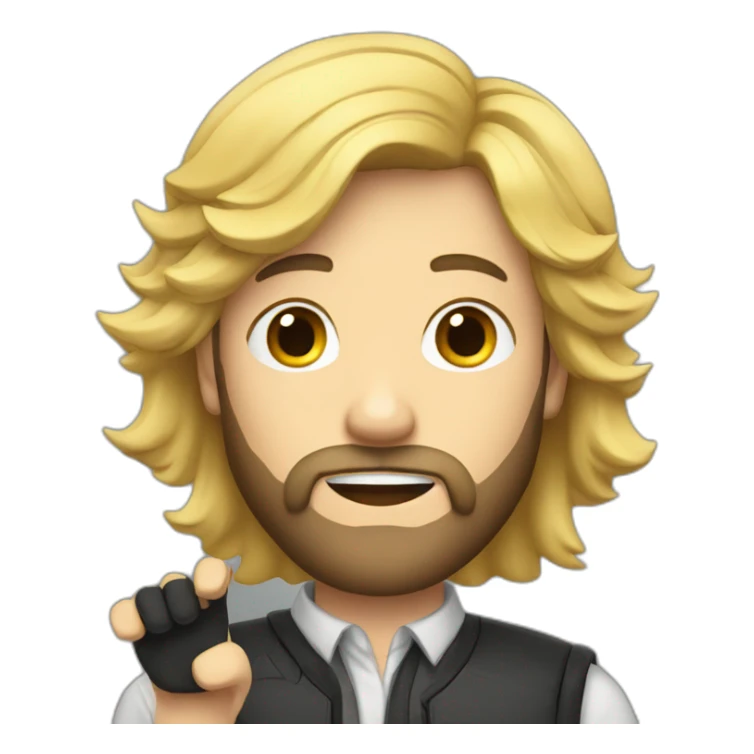 a man with blond hair and a dark beard with a hand raised in salute sticker