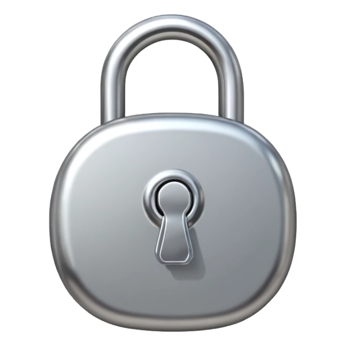 Chrome silver lock emoji, iOS emoji style, smooth metallic surface, rounded edges, reflective highlights, minimalistic sticker