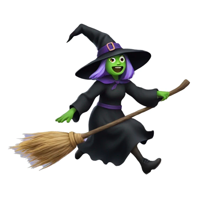 Scarry witch, flying to the right on a broom sticker