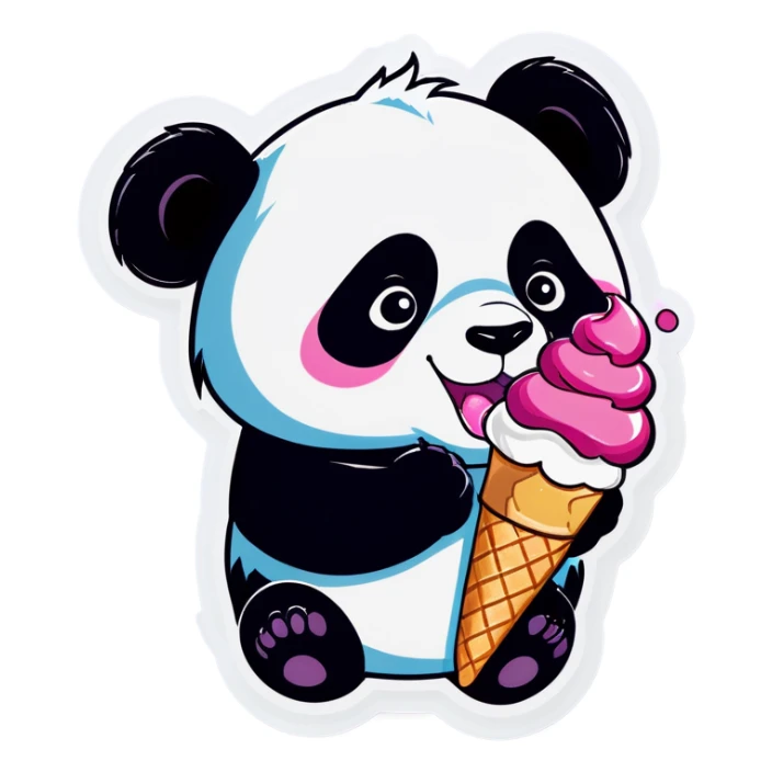 Panda eating ice cream sticker