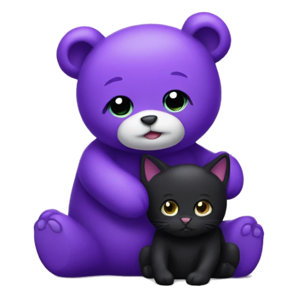purple bear and black cat cuddling together  sticker