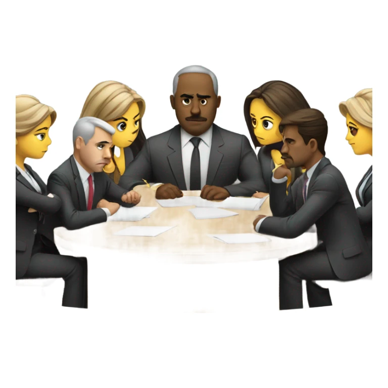 business people sitting around a table looking unhappy sticker
