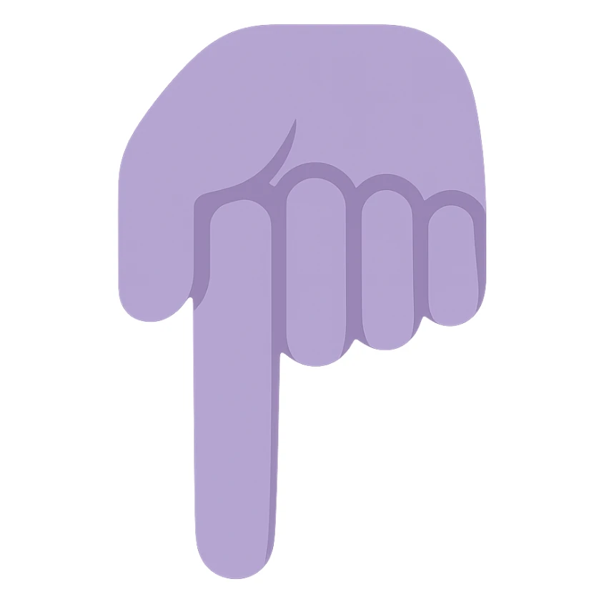 A dull purple Backhand Index Pointing Down sticker
