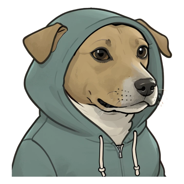 dog wearing a hoodie drinking matcha sticker