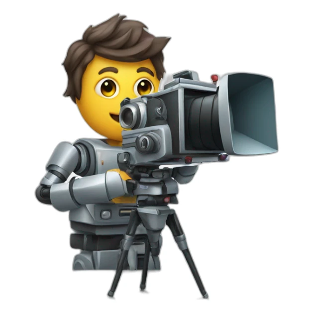 robot director holding a film camera sticker