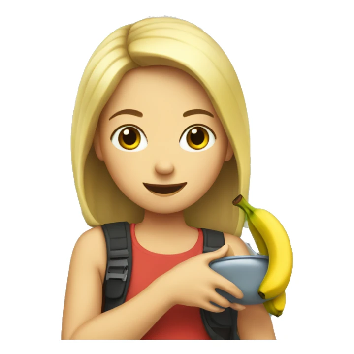 girl outdoors with car eating a banana sticker