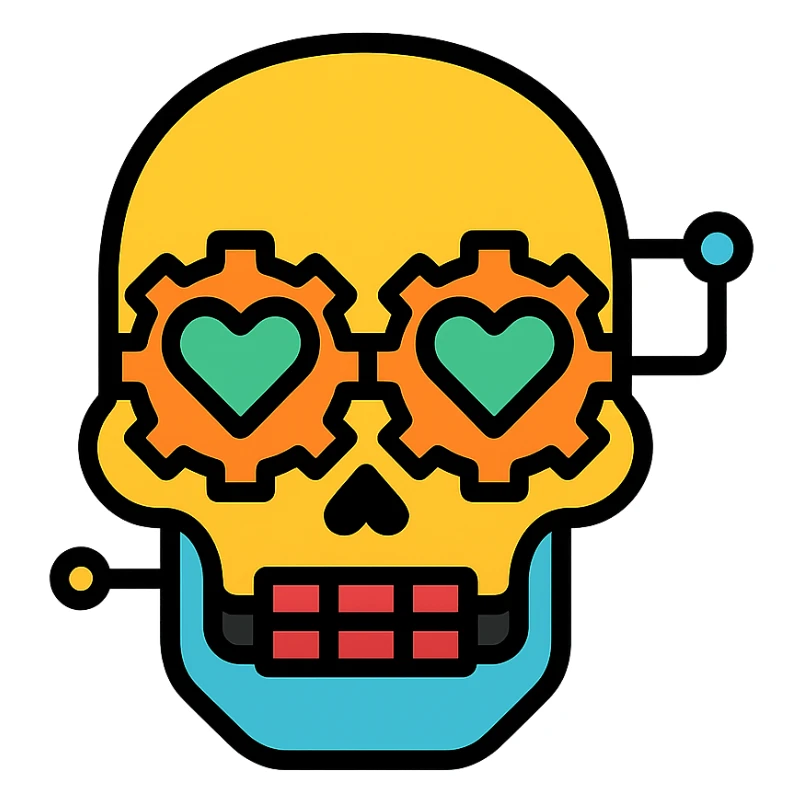 cyber skull with steampunk heart eyes sticker