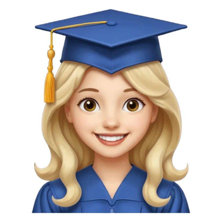 Graduated Students, Cheerful girl, long wavy hair, wearing graduation cap sticker