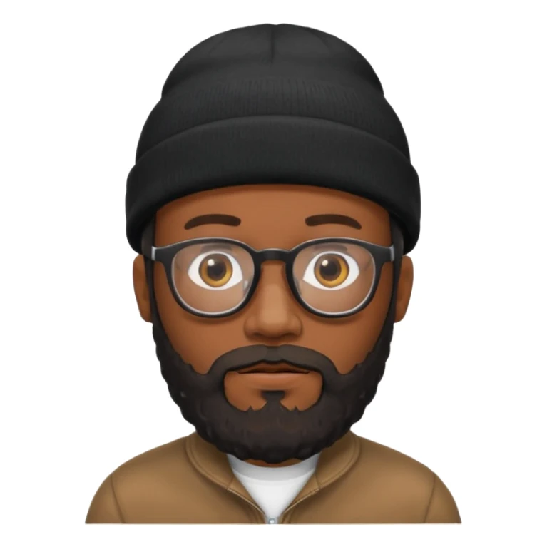 A black man wearing glasses, with a full beard, wearing a black beanie. sticker