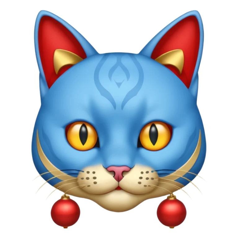 Cat with no ears head blue body blue with gadget with gold bells red tail sticker