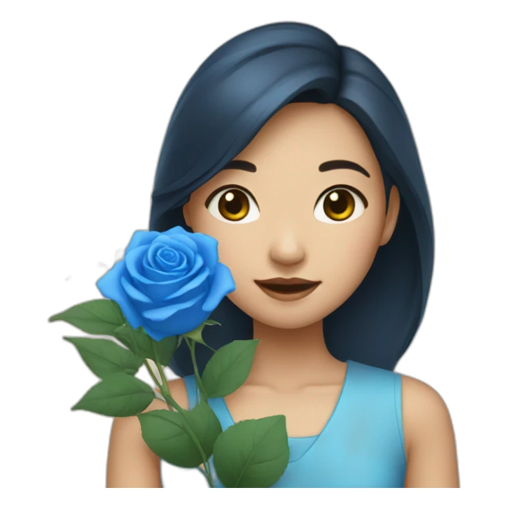 a Asian girl hold blue roses sticker