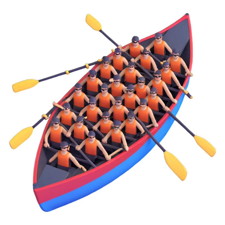 eight-person Olympic rowing boat with professional racing style, eight rowers included, detailed, top-down view sticker