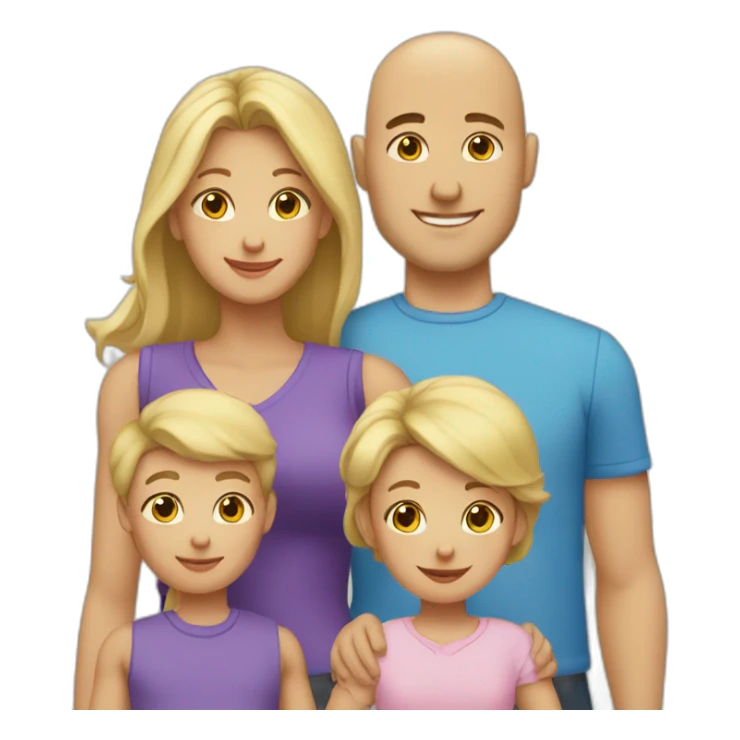 Blonde mom, bald dad, two sons, and one daughter sticker
