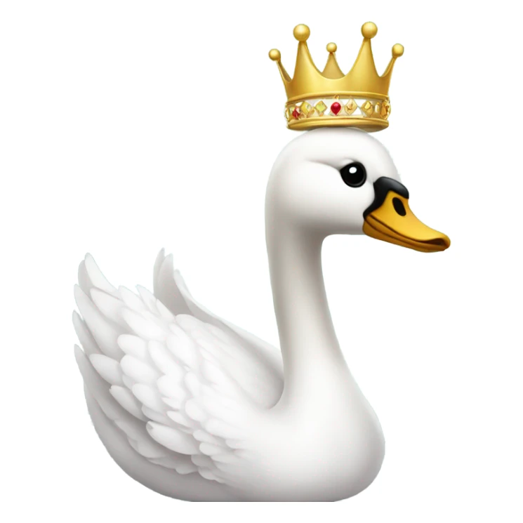 White swan wearing a dress with a crown sticker