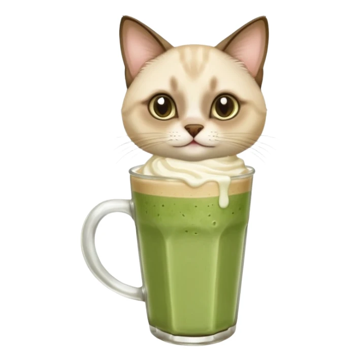 Happy Siamese Cat holding in its paws an iced matcha latte sticker