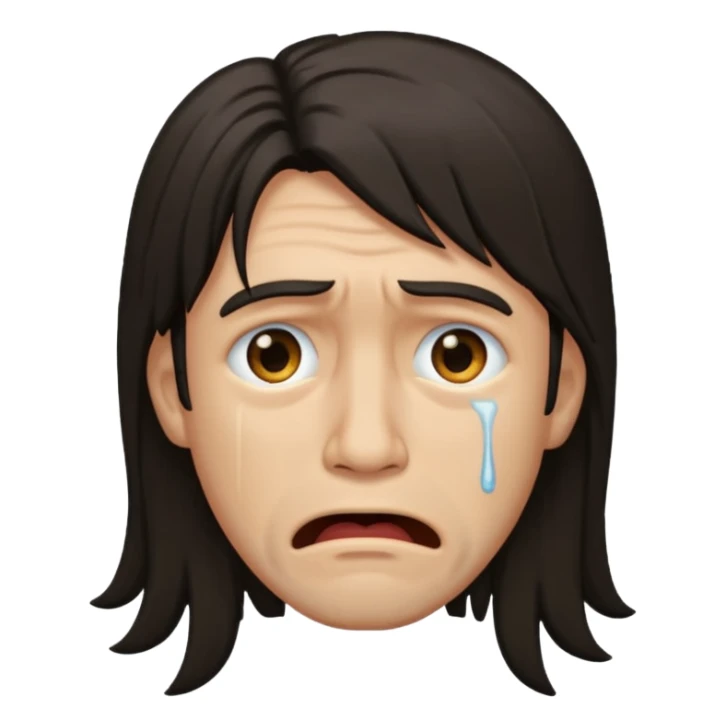 Crying man with long dark shag hair sticker