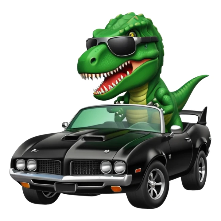T-Rex driving a black muscle car wearing black luxury visor sunglasses sticker