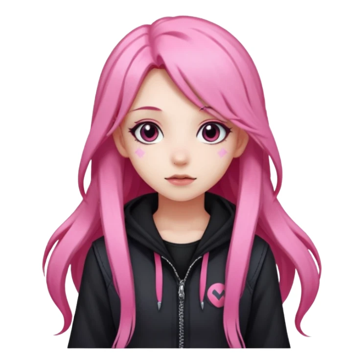 A cute goth girl with long pink hair whose a pokemon trainer  sticker
