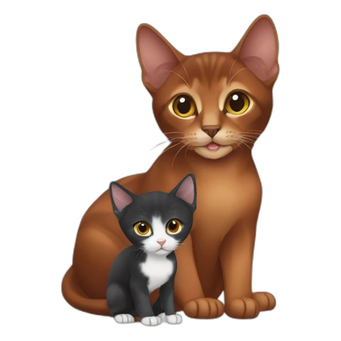 Dark red Abyssinian cat and black kitten with small white speck sticker