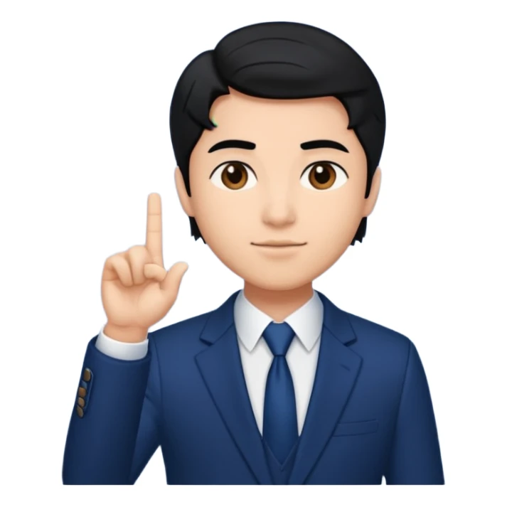 Copy this photo, the face like the same with finger heart 🫰🏻 and dark blue suit , the hair color is black sticker