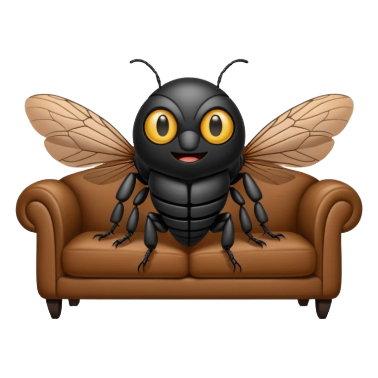 Black Cicada cartoon style watching on a phone sit on a brown sofa  sticker