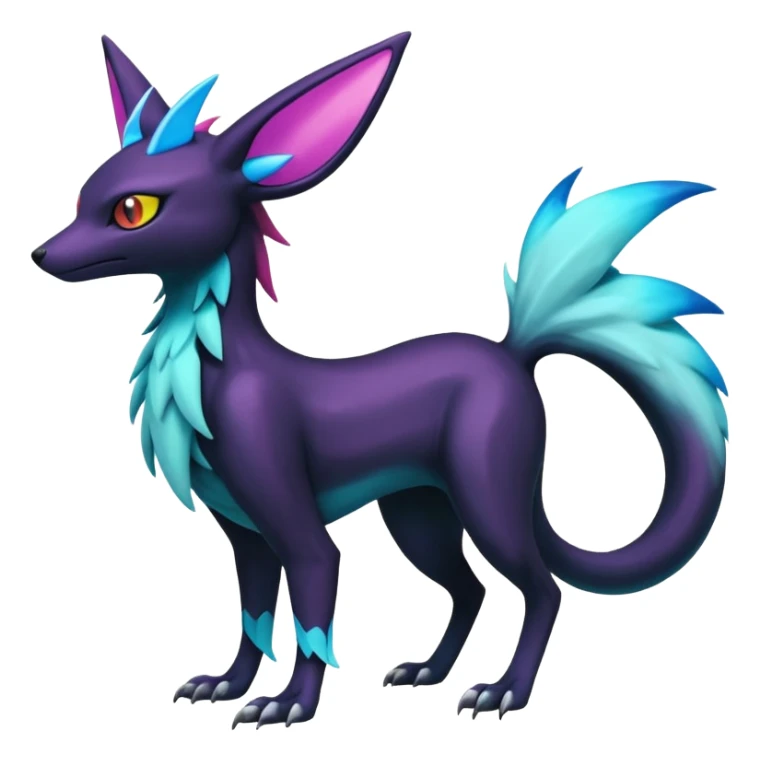 Colorful scaly flurry bioluminescent dark gloomy ghoulish spooky dull dusky translucent neon edgy cool dark edgy Latias-Sergal-Vernid-feline-Umbreon-Sylveon-Bastet-Fakémon-hybrid-fusion-creature, full body sticker