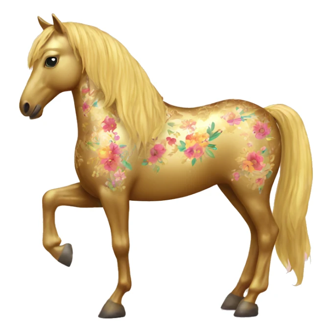 Golden horse with floral pattern on its body  sticker
