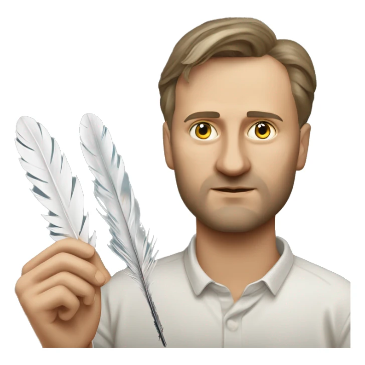 Ukrainian writer Oleksandr Dovzhenko holds a feather in his hand sticker