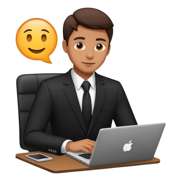 Man in black business suit with laptop sticker