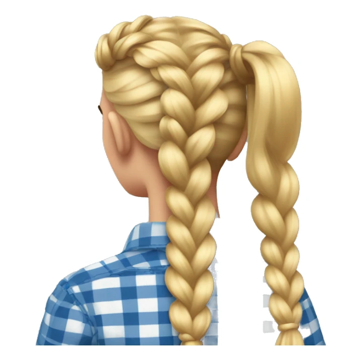 Woman in plaid shirt with blonde French braid from behind sticker
