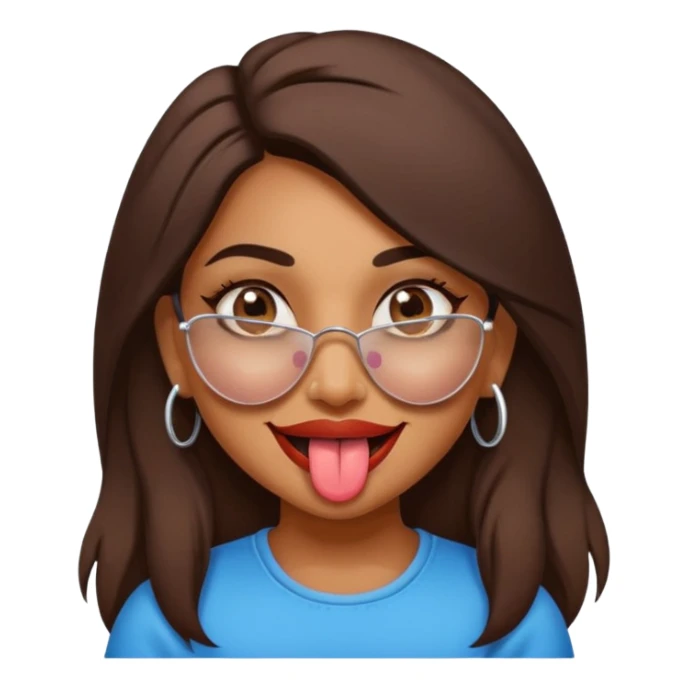 make a tongue sticking out expression for this indian girl that has under eye patches sticker