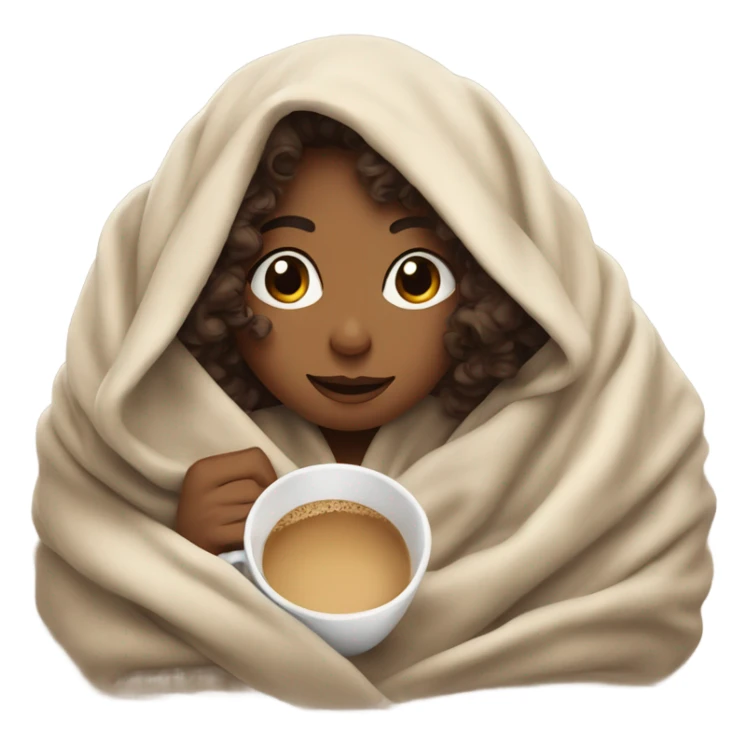 girl with curly hair inside a blanket sipping coffee eyes closed sticker