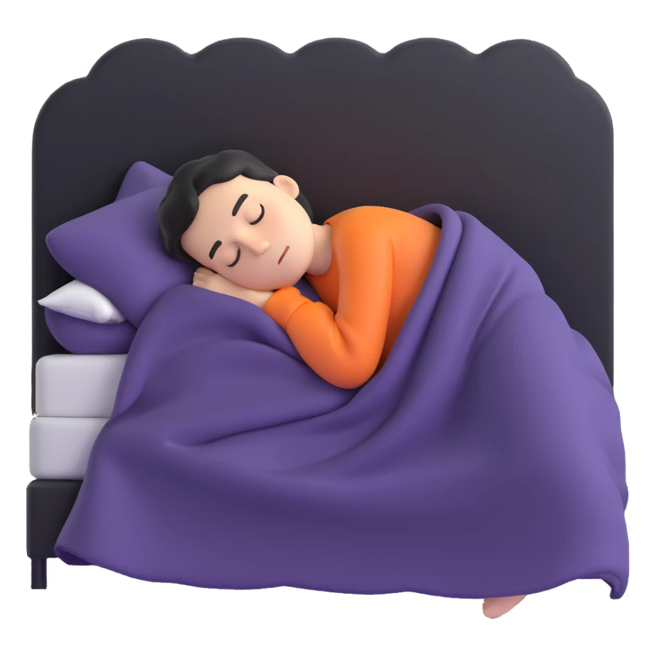 person sleeping under a blanket on a king bed, face hidden, angled corner view sticker