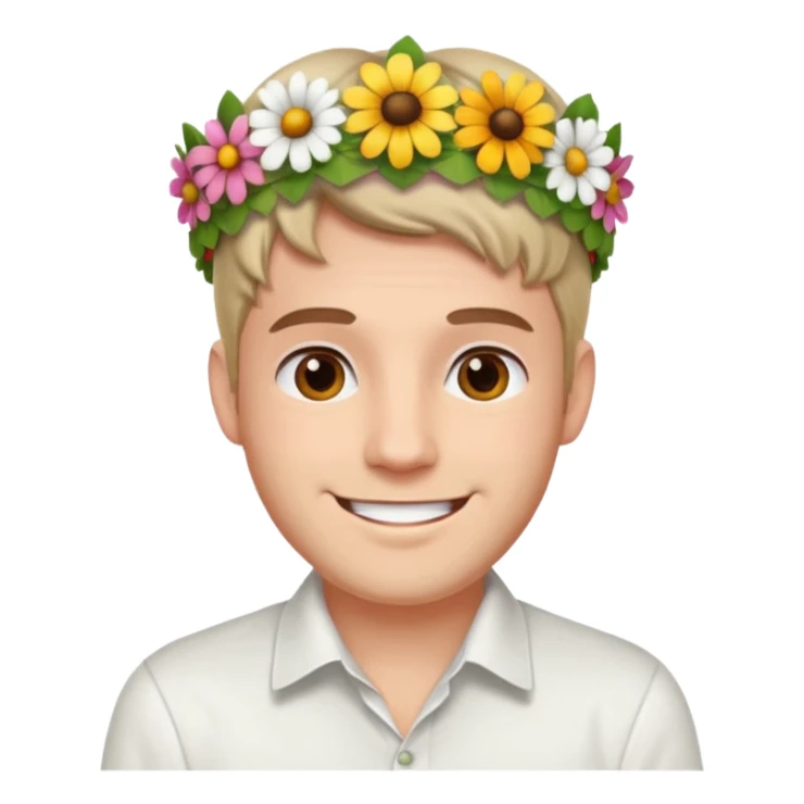 Man with flower crown and white shirt sticker