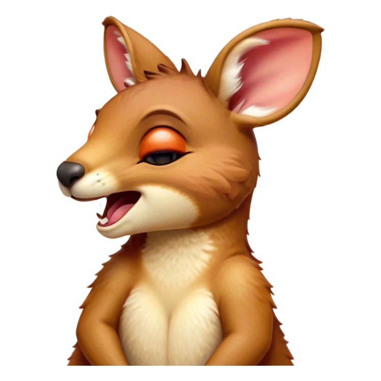 Cinematic Cute Yawning Kangaroo Portrait Emoji, Head tilted slightly with a dramatic, wide-open yawn, showcasing a soft, downy red-orange fur with gently drooping ears and round amber eyes barely open in drowsy contentment, Simplified yet irresistibly adorable features, highly detailed, glowing with a soft, cozy glow, high shine, relaxed yet expressive, stylized with a touch of outback charm, bright and endearing, soft glowing outline, capturing the essence of a sleepy yet affectionate kangaroo, so drowsy it feels like it could stretch out of the screen and curl up for a nap! sticker