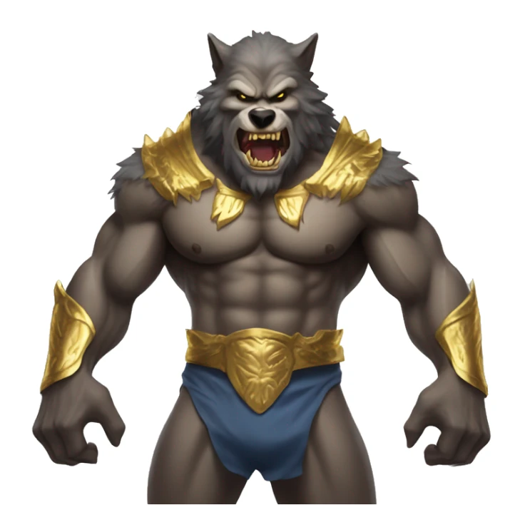 Muscular Wolfman wearing clothes with gold fangs sticker